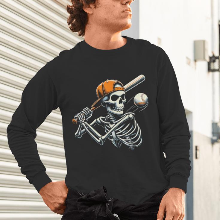 Halloween Boys Batting Skeleton Baseball Unisex Long Sleeve T-Shirt