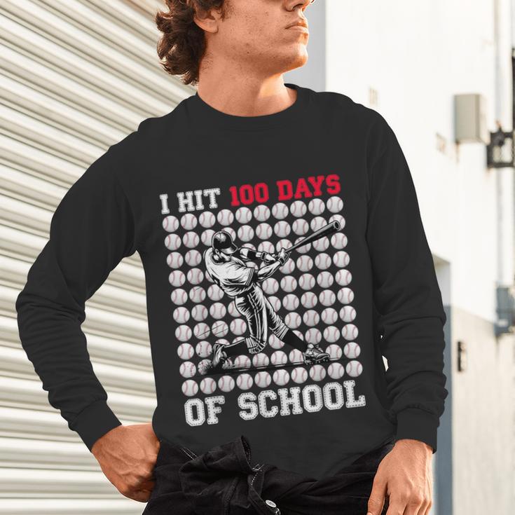 I Hit 100 Days Of School Baseball 100th Day Boys Kids Unisex Long Sleeve T-Shirt