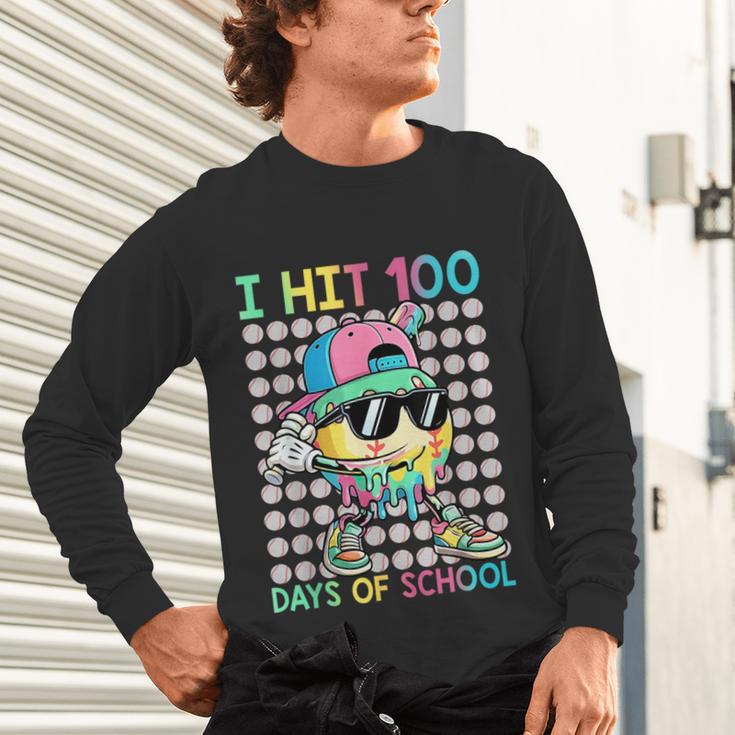 I Hit 100 Days Of School Baseball Drip 100th Day Of School Unisex Long Sleeve T-Shirt