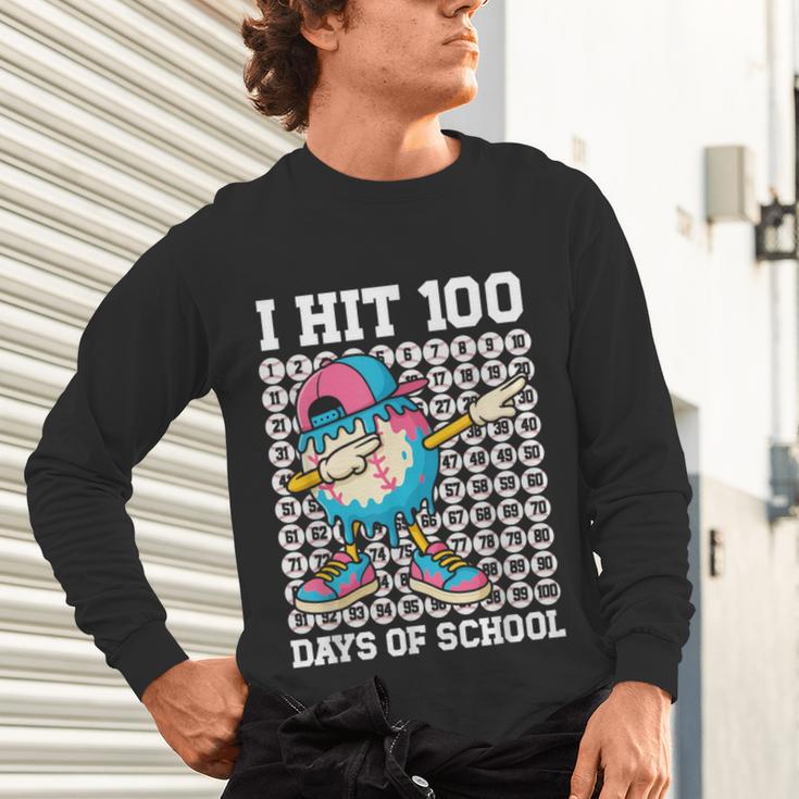 I Hit 100 Days Of School Baseball Ice Cream Drip Boys Girls Unisex Long Sleeve T-Shirt