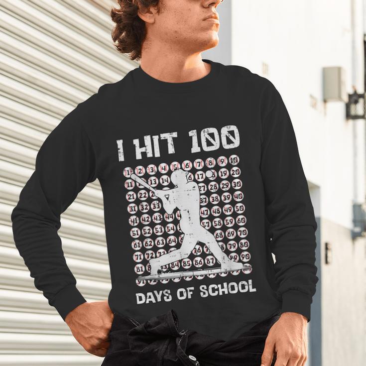 I Hit 100 Days Of School Baseball Player 100th Day Boys Kids Unisex Long Sleeve T-Shirt