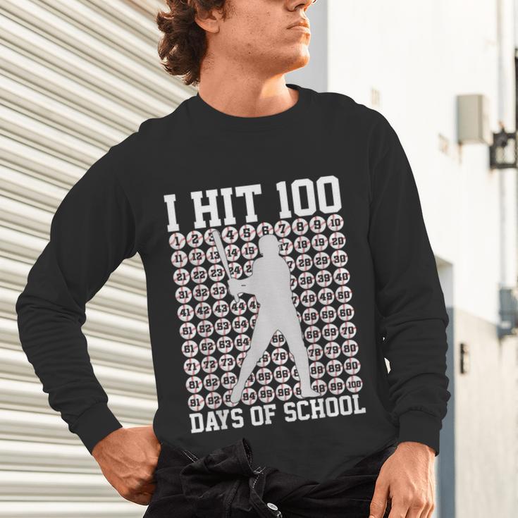 I Hit 100 Days Of School Boys Kids 100th Day Balls Baseball Unisex Long Sleeve T-Shirt
