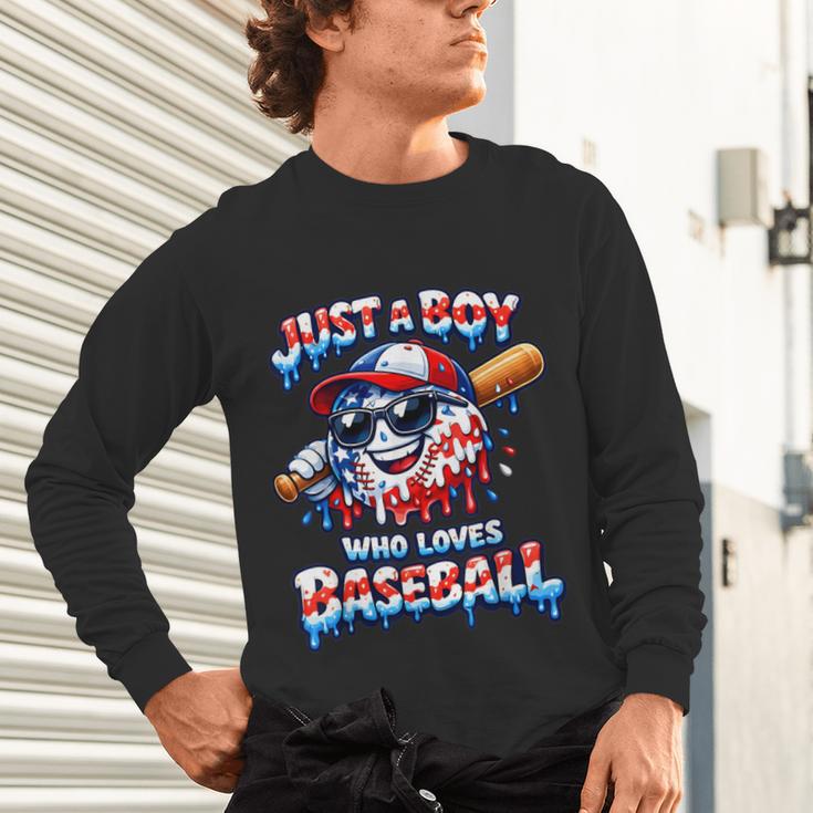 Just A Boy Who Loves Baseball Patriotic Drip For Youth Boys Unisex Long Sleeve T-Shirt Just A Boy Who Loves Baseball Patriotic Drip For Youth Boys Unisex Long Sleeve T-Shirt