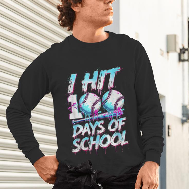 Kids 100 Days Of School 100th Day Baseball Ice Cream Drip Unisex Long Sleeve T-Shirt