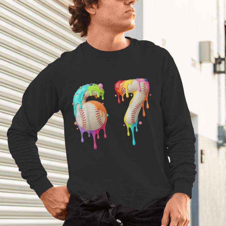 Kids Meme 67 Number Six 6 Seven 7 Ice Cream Drips Baseball Unisex Long Sleeve T-Shirt