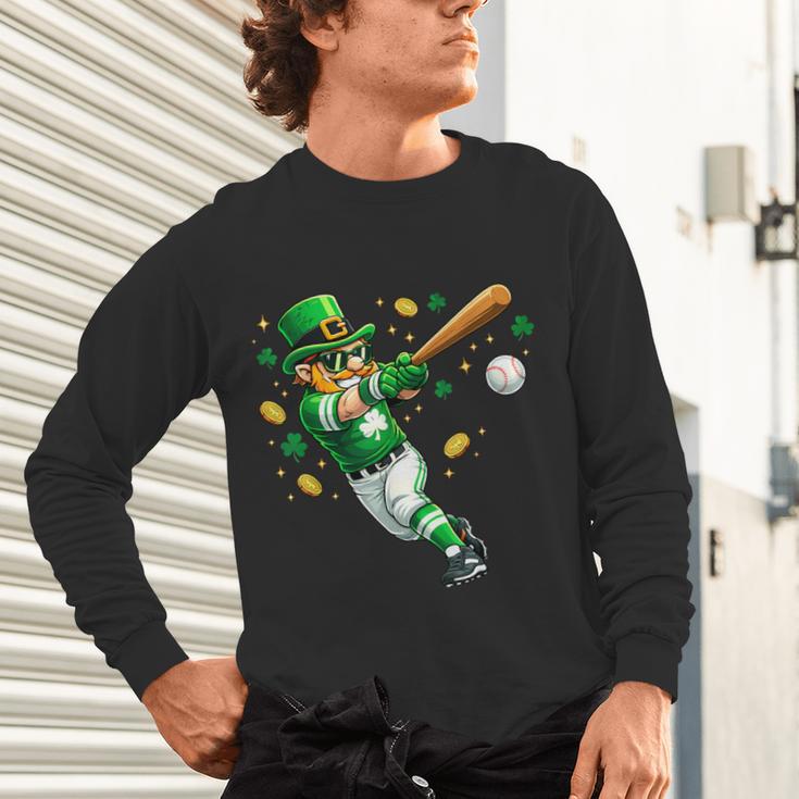 Leprechaun Play Baseball St Patrick's Day Men Kid Boys Unisex Long Sleeve T-Shirt