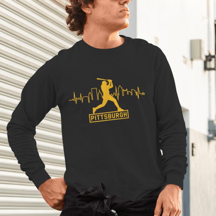 Pittsburgh Lovers Skyline Retro Baseball Heartbeat Men Women Unisex Long Sleeve T-Shirt