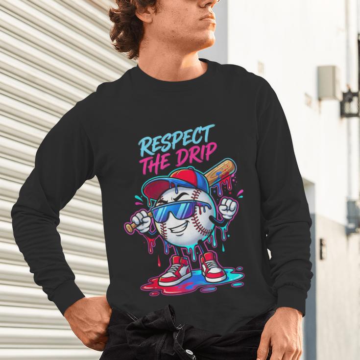 Respect The Drip Baseball Bat Sunglasses Mascot Unisex Long Sleeve T-Shirt