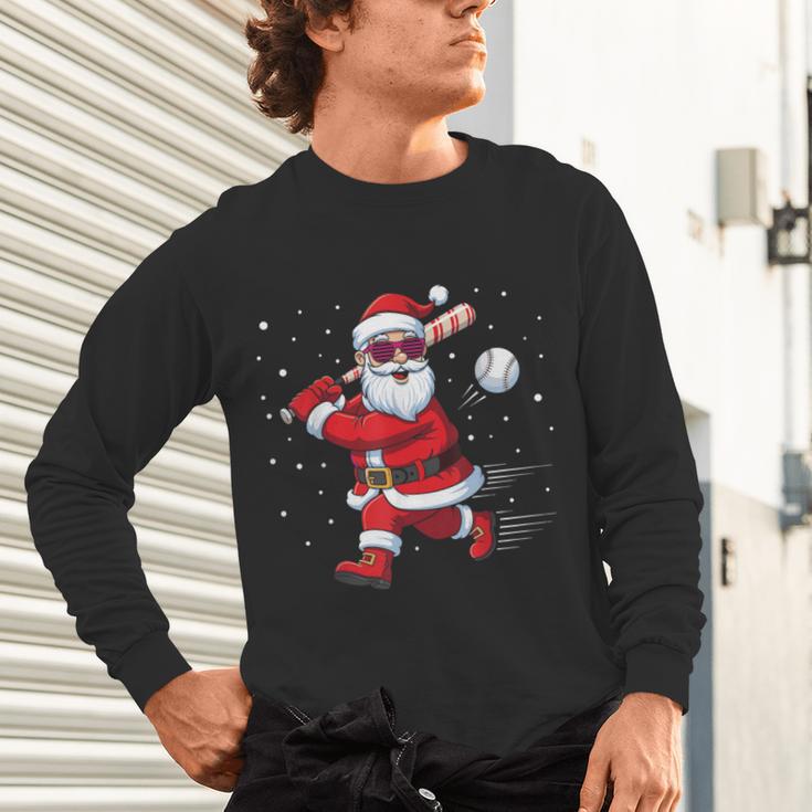 Santa Baseball Christmas Pajamas Xmas Men Kids Boys Unisex Long Sleeve T-Shirt