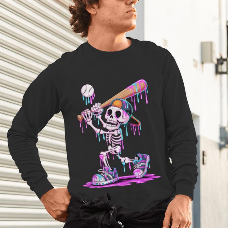 Skeleton Baseball Drip Boys Youth Kids Halloween Unisex Long Sleeve T-Shirt Skeleton Baseball Drip Boys Youth Kids Halloween Unisex Long Sleeve T-Shirt