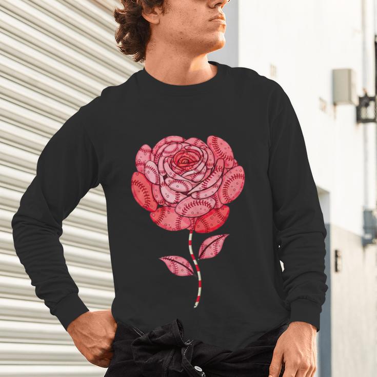 Sporty Rose Graphic With Baseball And Rugby Ball Petals Unisex Long Sleeve T-Shirt