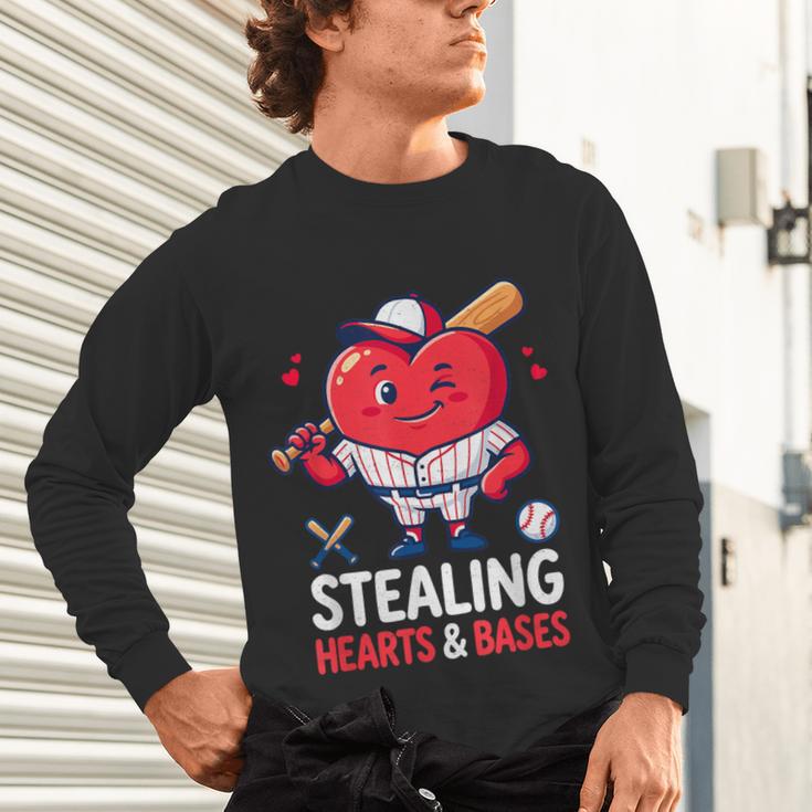 Stealing Hearts And Bases Baseball Player Valentine's Day Unisex Long Sleeve T-Shirt