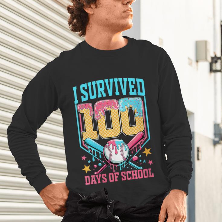 I Survived 100 Days Of School Baseball Drip Students Teacher Unisex Long Sleeve T-Shirt I Survived 100 Days Of School Baseball Drip Students Teacher Unisex Long Sleeve T-Shirt