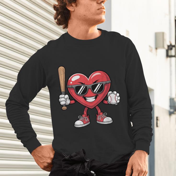Valentines Day Heart Playing Baseball Boys Men Kids Girls Unisex Long Sleeve T-Shirt