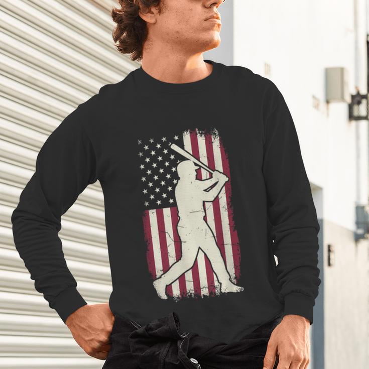 Vintage American Flag Baseball Batter Patriotic Home Run Unisex Long Sleeve T-Shirt Vintage American Flag Baseball Batter Patriotic Home Run Unisex Long Sleeve T-Shirt