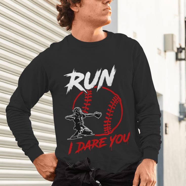 Vintage Baseball Catcher Boys Go Ahead Run I Dare You Unisex Long Sleeve T-Shirt Vintage Baseball Catcher Boys Go Ahead Run I Dare You Unisex Long Sleeve T-Shirt