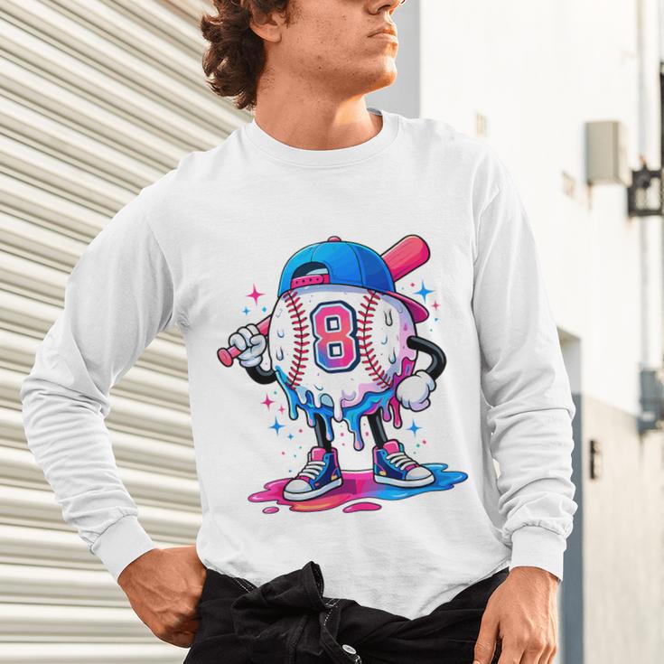 Baseball Drip 8th 8 Year Old Birthday Boys Pitcher Player Unisex Long Sleeve T-Shirt