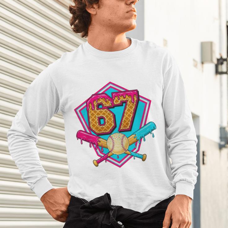 Baseball Drip Jersey Number 67 For Players & 67th Birthday Premium Tri-Blend Unisex Long Sleeve T-Shirt