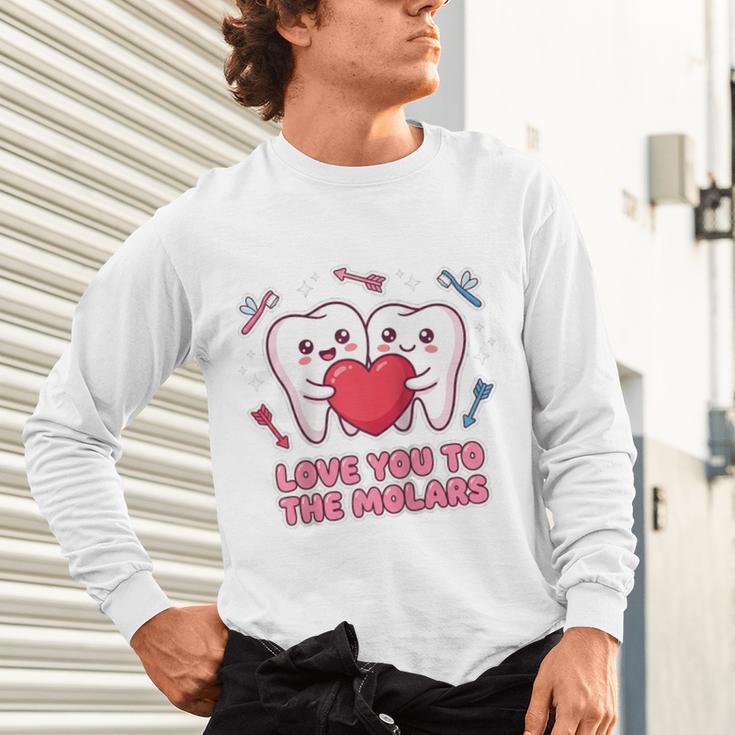 Cute Dentist Valentine Love You To The Molars Teeth Pun Raglan Baseball Tee Unisex Long Sleeve T-Shirt