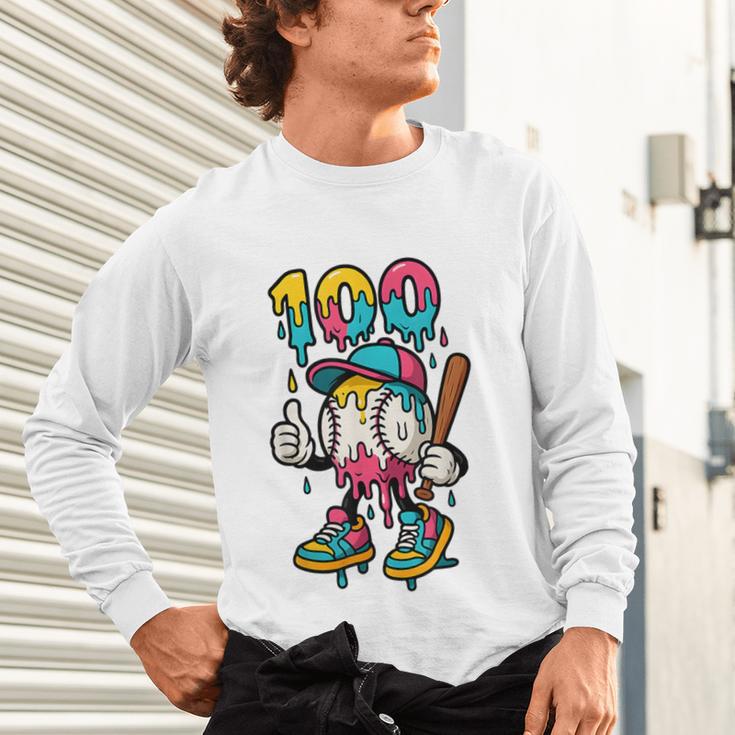 Ice Cream Drip Baseball Party 100 Days Of School Teacher Unisex Long Sleeve T-Shirt Ice Cream Drip Baseball Party 100 Days Of School Teacher Unisex Long Sleeve T-Shirt