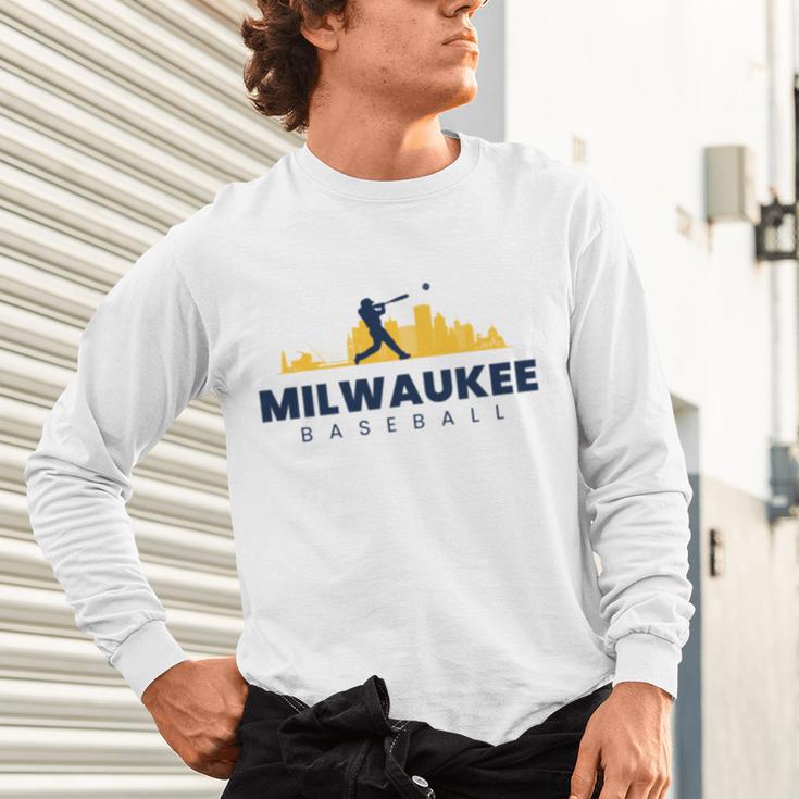 Milwaukee Baseball Minimalist City Skyline Baseball Lover Unisex Long Sleeve T-Shirt Milwaukee Baseball Minimalist City Skyline Baseball Lover Unisex Long Sleeve T-Shirt