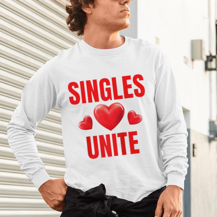 Singles Unite Valentines Day Humor For Singles Raglan Baseball Tee Unisex Long Sleeve T-Shirt