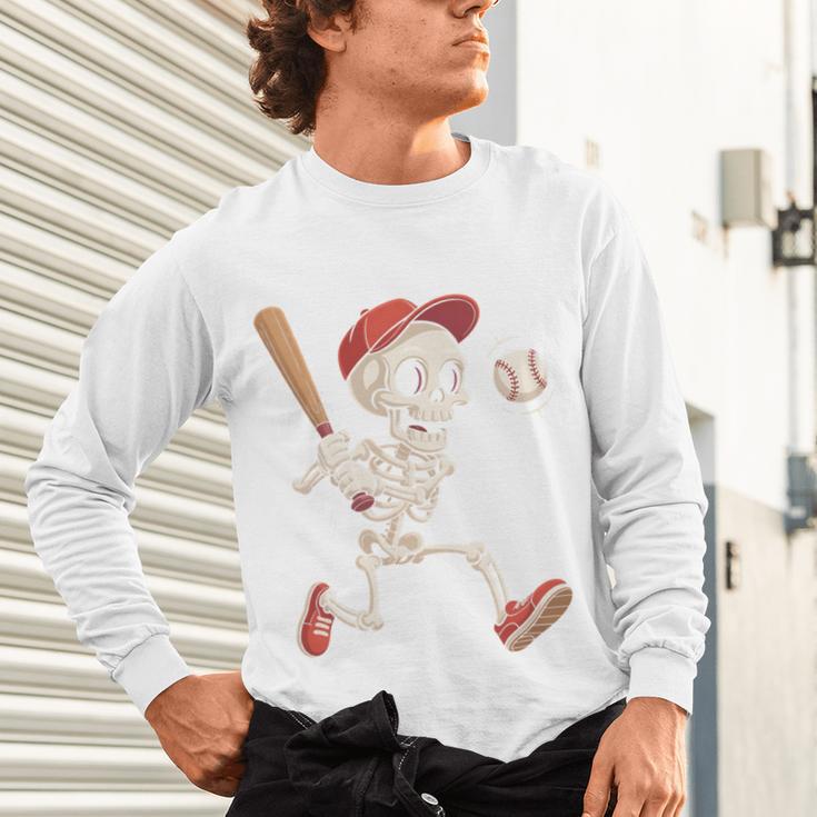 Skeleton Batting Baseball Halloween Boys Men Kids Unisex Long Sleeve T-Shirt Skeleton Batting Baseball Halloween Boys Men Kids Unisex Long Sleeve T-Shirt