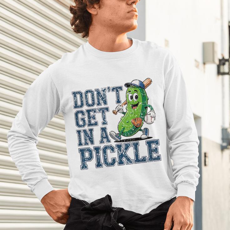 Youth Baseball Catcher Humor Don’t Get In A Pickle Unisex Long Sleeve T-Shirt Youth Baseball Catcher Humor Don’t Get In A Pickle Unisex Long Sleeve T-Shirt