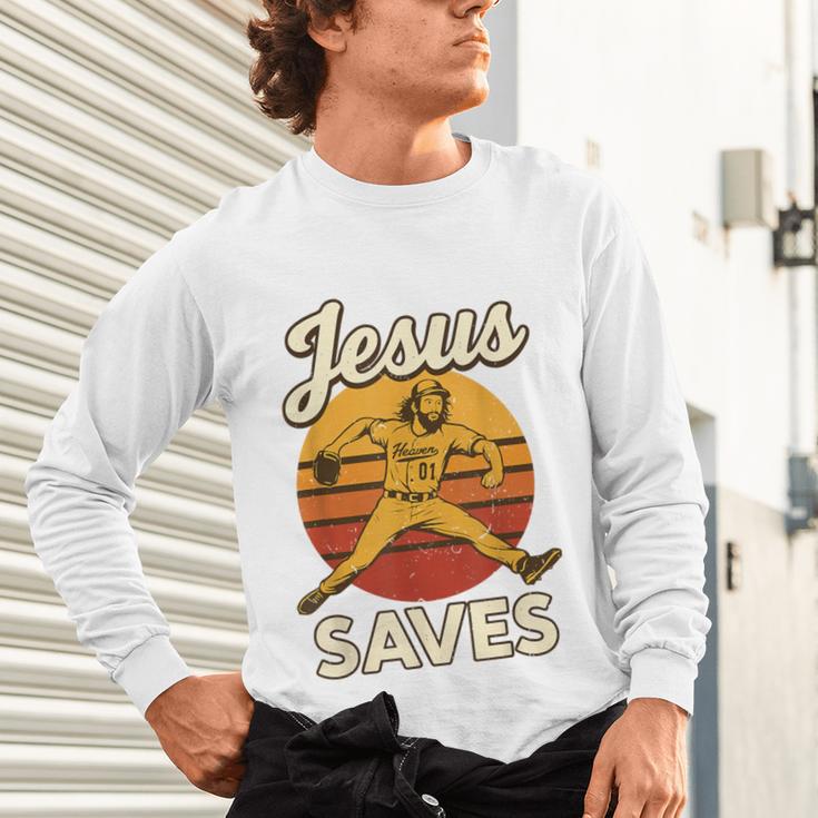 Youth Boy Baseball Jesus Saves Christian Baseball Religious Unisex Long Sleeve T-Shirt