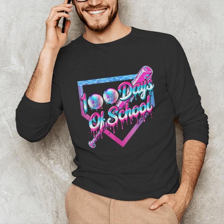 100 Days Of School Baseball 100th Day Ice Cream Boys Kids Unisex Long Sleeve T-Shirt