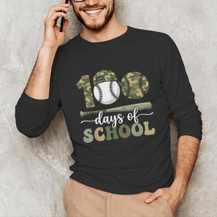 100 Days Of School Baseball Camo Art For Boys Kids Students Unisex Long Sleeve T-Shirt