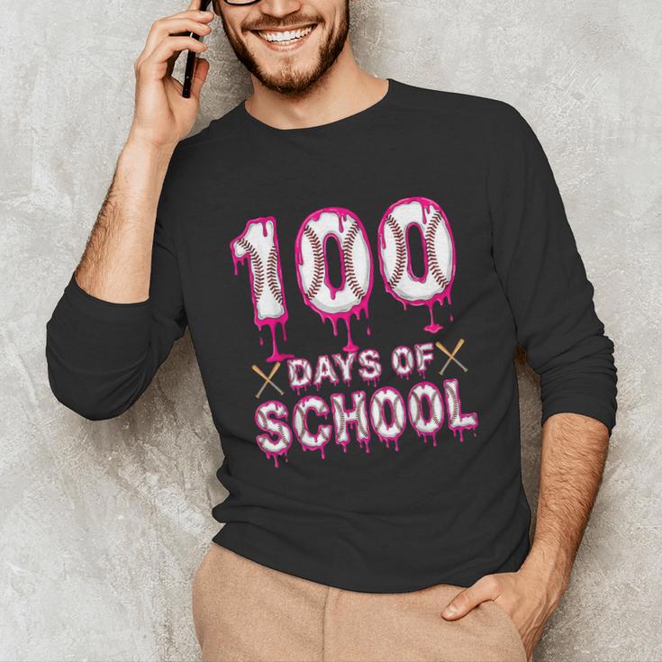 100 Days Of School Baseball Ice Cream Drip 100th Day Boys Unisex Long Sleeve T-Shirt