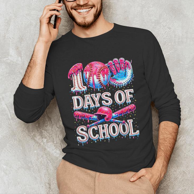100 Days Of School Baseball Lover Donut Drip Boy Girl Unisex Long Sleeve T-Shirt