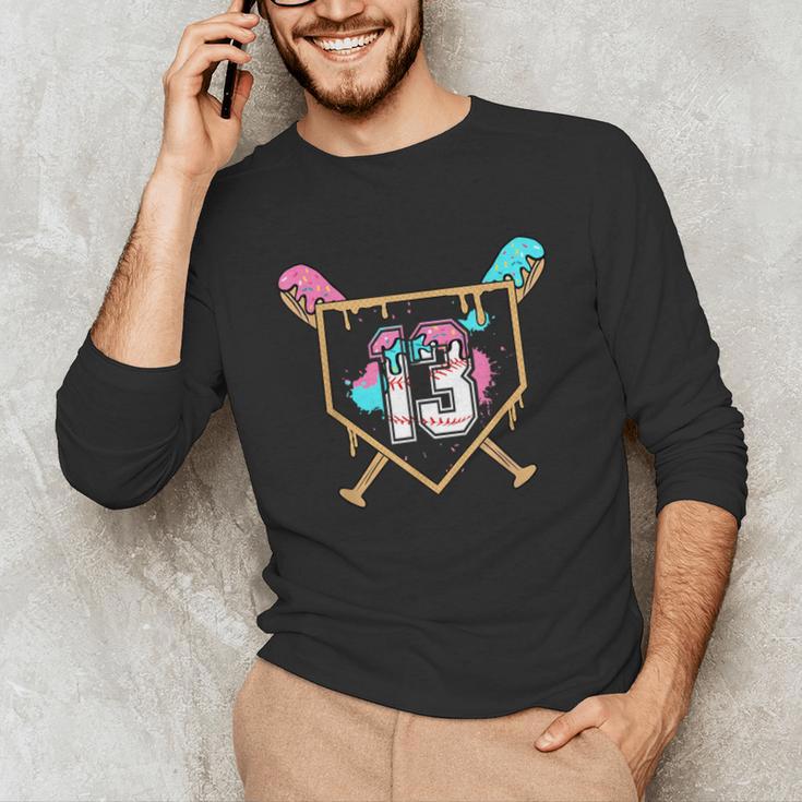 13th Birthday Baseball Bat Ice-Cream Drip 13yrs Old Boy Kid Unisex Long Sleeve T-Shirt