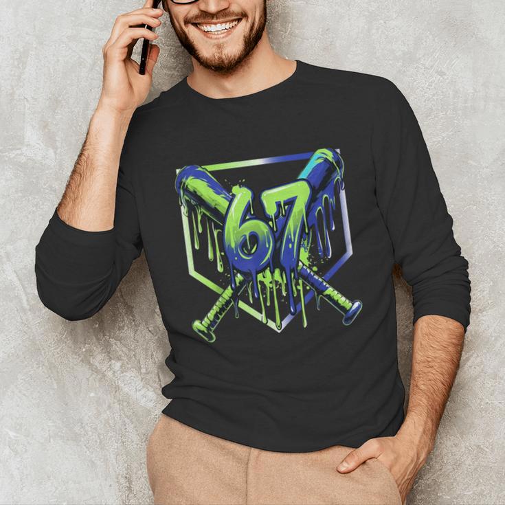 67 Baseball Drip Effect Urban Tee Style 6-7 Meme Graphic Unisex Long Sleeve T-Shirt
