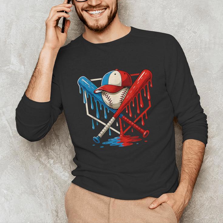 American Baseball Drip Graffiti Ball And Bat Unisex Long Sleeve T-Shirt American Baseball Drip Graffiti Ball And Bat Unisex Long Sleeve T-Shirt