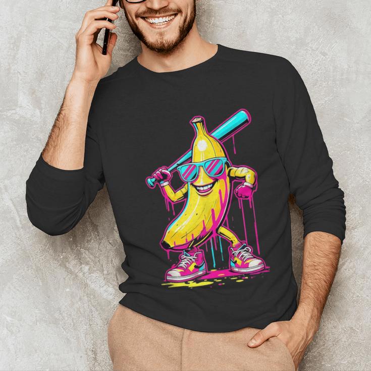 Banana With Baseball Bat Street Baseball Drip Unisex Long Sleeve T-Shirt Banana With Baseball Bat Street Baseball Drip Unisex Long Sleeve T-Shirt