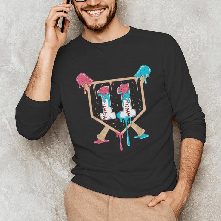 Baseball 11 Year Old Ice Cream Drip 11th Birthday Boy Player Unisex Long Sleeve T-Shirt