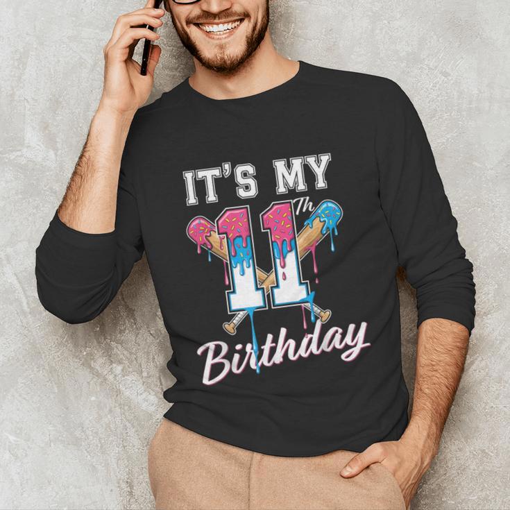 Baseball 11 Year Old Ice Cream Drip 11th Birthday Boys Unisex Long Sleeve T-Shirt