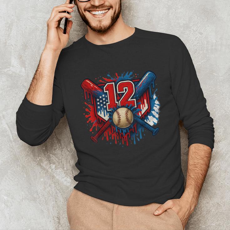 Baseball 12 Year Old Splash Drip 12th Birthday Boy Number 12 Unisex Long Sleeve T-Shirt Baseball 12 Year Old Splash Drip 12th Birthday Boy Number 12 Unisex Long Sleeve T-Shirt
