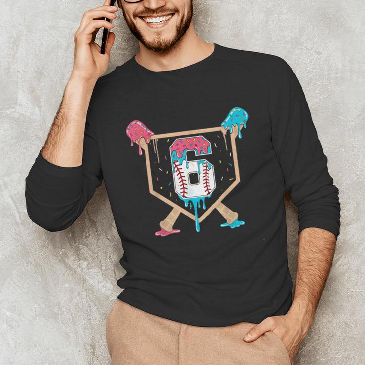 Baseball 6 Year Old Ice Cream Drip 6th Birthday Boys Player Unisex Long Sleeve T-Shirt