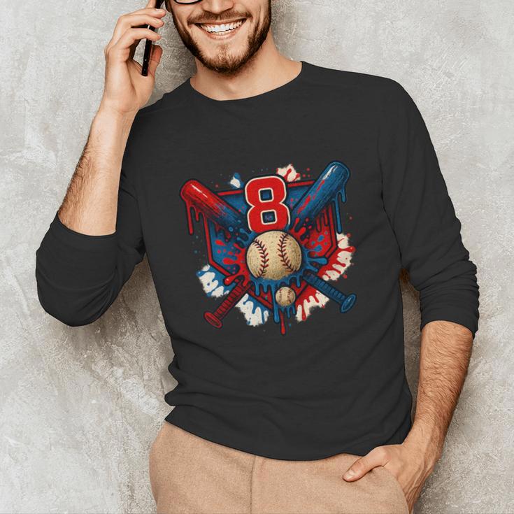 Baseball 8 Year Old Splash Drip 8th Birthday Boy Number 8 Unisex Long Sleeve T-Shirt Baseball 8 Year Old Splash Drip 8th Birthday Boy Number 8 Unisex Long Sleeve T-Shirt