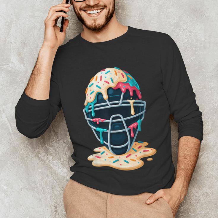Baseball Catcher Mask Ice Cream Dripping Baseball Boy Youth Unisex Long Sleeve T-Shirt