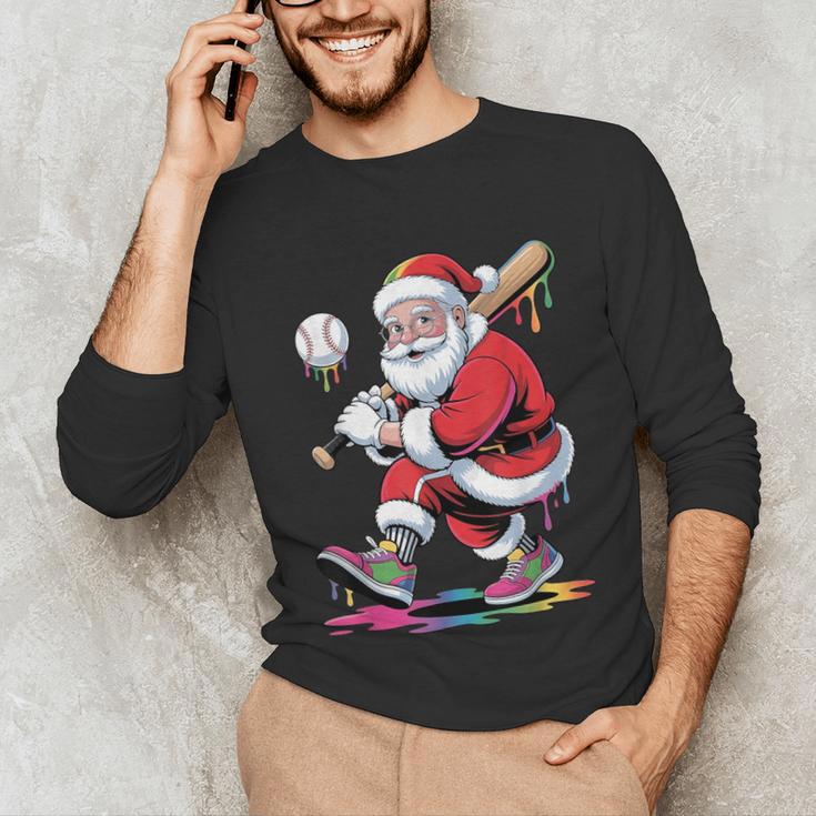 Baseball Christmas Santa Claus Batter Baseball Drip Unisex Long Sleeve T-Shirt Baseball Christmas Santa Claus Batter Baseball Drip Unisex Long Sleeve T-Shirt