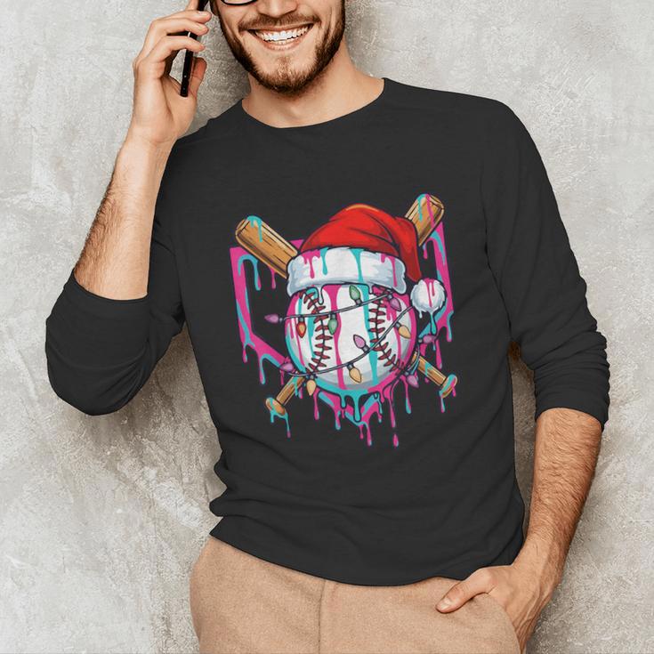 Baseball Christmas Santa Hat Baseball Christmas Drip Unisex Long Sleeve T-Shirt