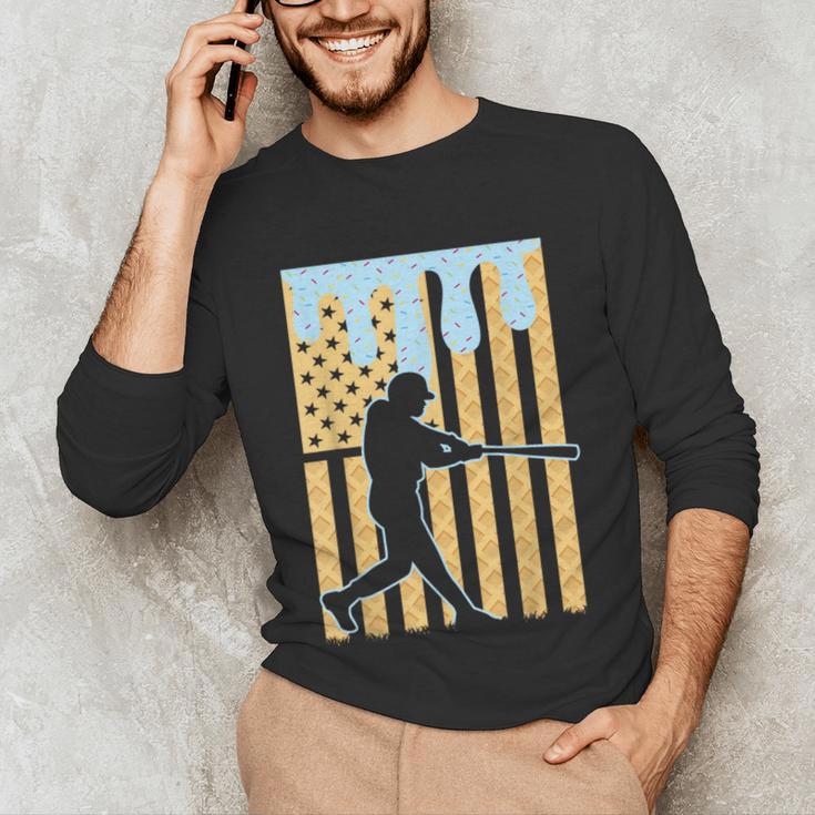 Baseball Drip Boys Dripping Ice Cream Baseball American Flag Unisex Long Sleeve T-Shirt