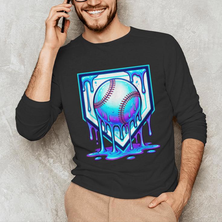Baseball Drip Ice Cream Blue Glow Melt Ball Graphic Unisex Long Sleeve T-Shirt Baseball Drip Ice Cream Blue Glow Melt Ball Graphic Unisex Long Sleeve T-Shirt