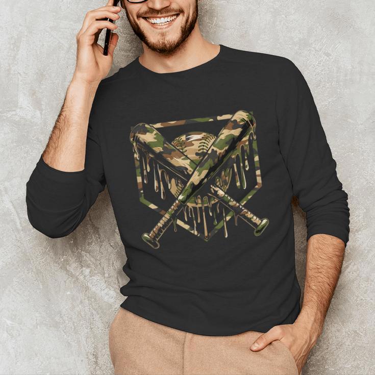 Baseball Drip Ice Cream Camo Home Plate Bats Sports Game Day Unisex Long Sleeve T-Shirt