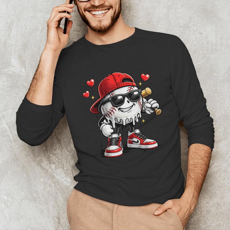 Baseball Drip Ice Cream Valentine’s Day Boys Kids Unisex Long Sleeve T-Shirt