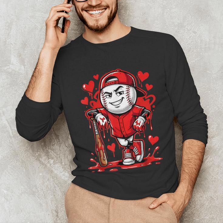 Baseball Drip Icecream Heart Red Valentine Day Boys Kids Unisex Long Sleeve T-Shirt